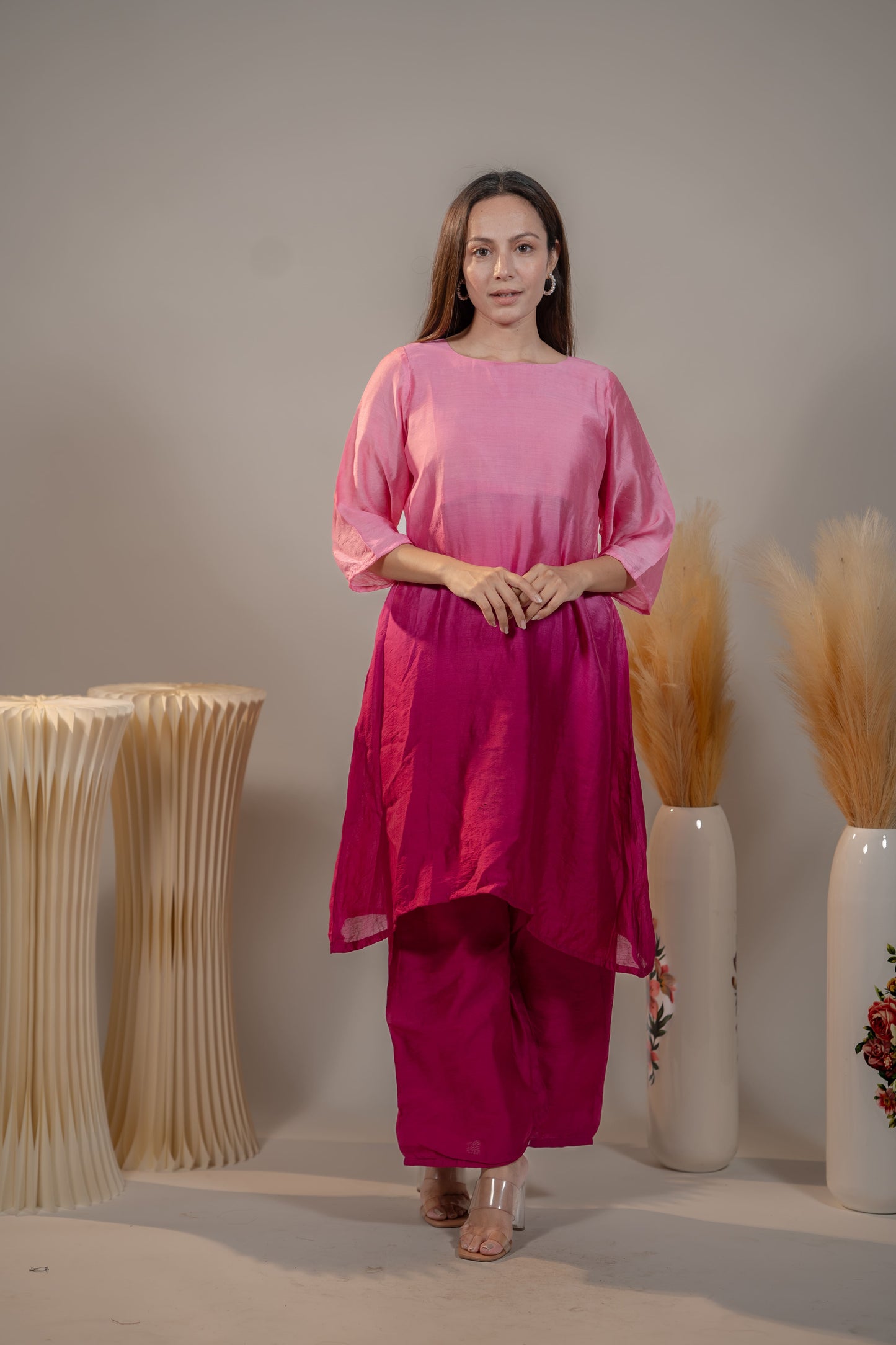 Light Pink & Dark Pink A-Line Kurta Set