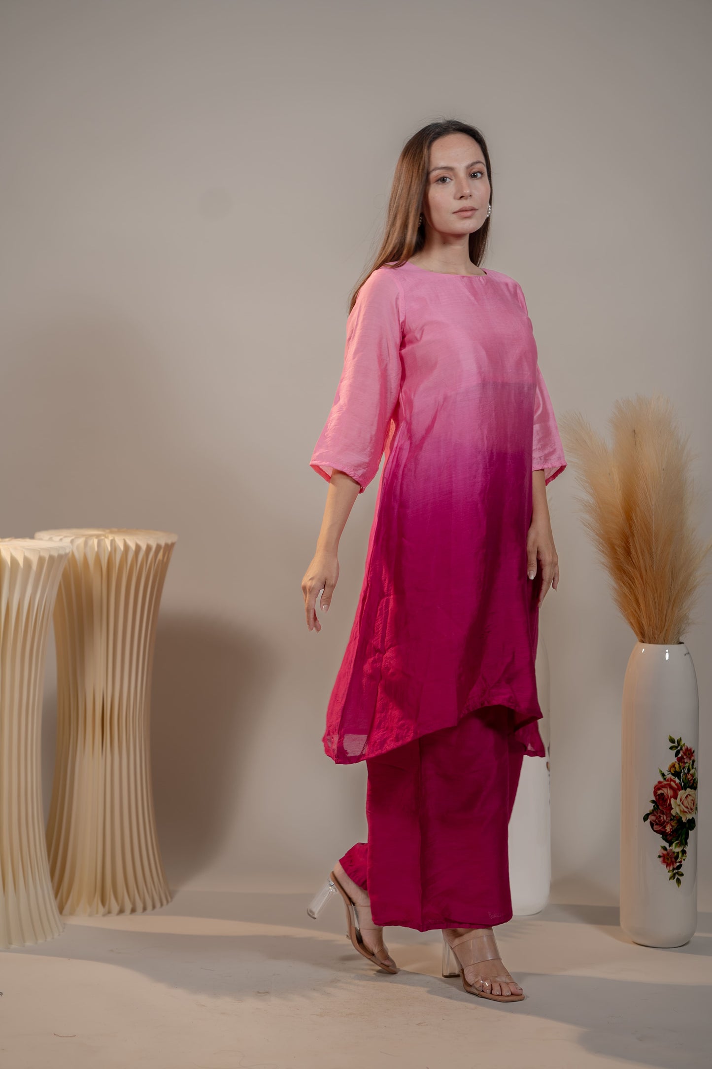 Buy A-Line Pink Kurta Set