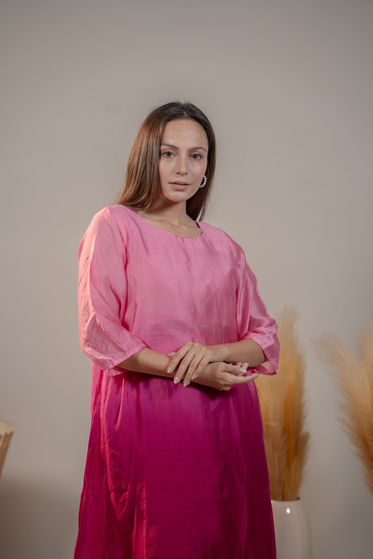 Pink A-Line Kurta Set for women
