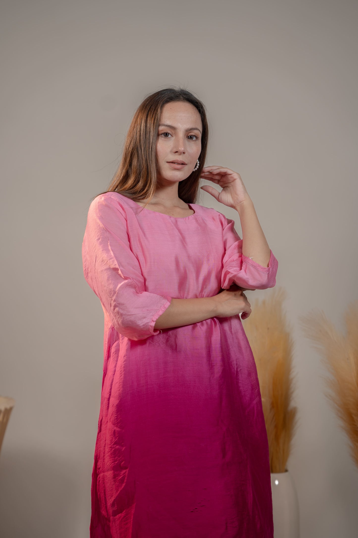 Light Pink & Dark Pink A-Line Kurta Set for women