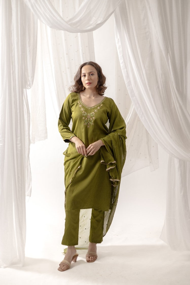 Straight mirror work kurta set