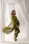 Olive Green Kurta Pant Set with dupatta 