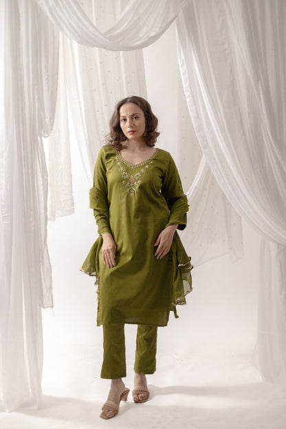 Straight mirror work kurta set