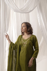 Mirror work & Zardozi work Green Kurta Pant Set 