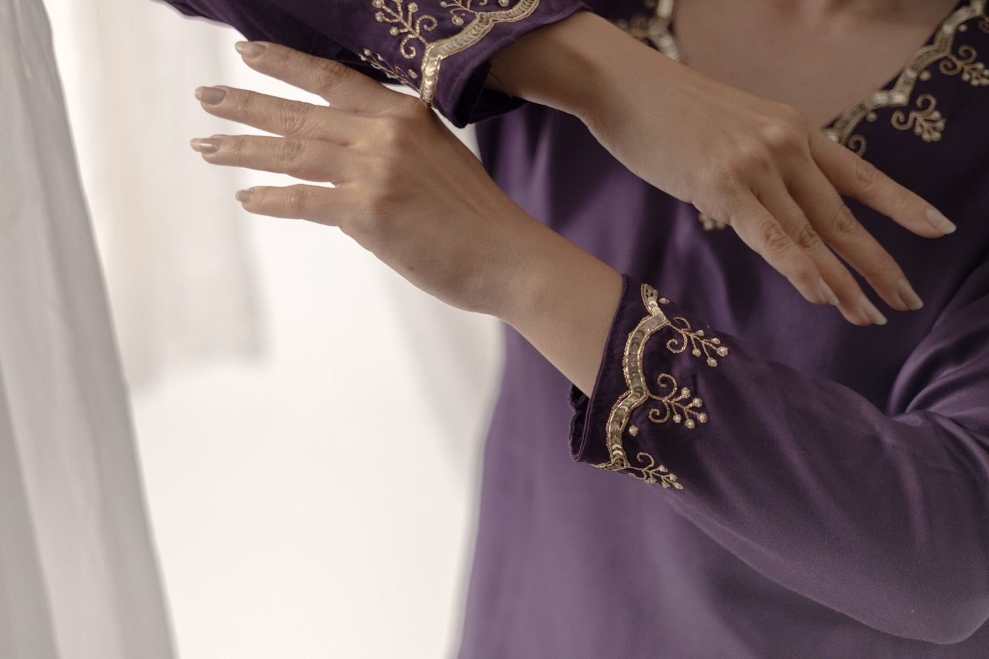 Hand Embroidered Royal Purple Kurta Set