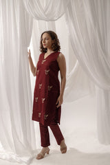 Maroon (Bird) Kurta Pant