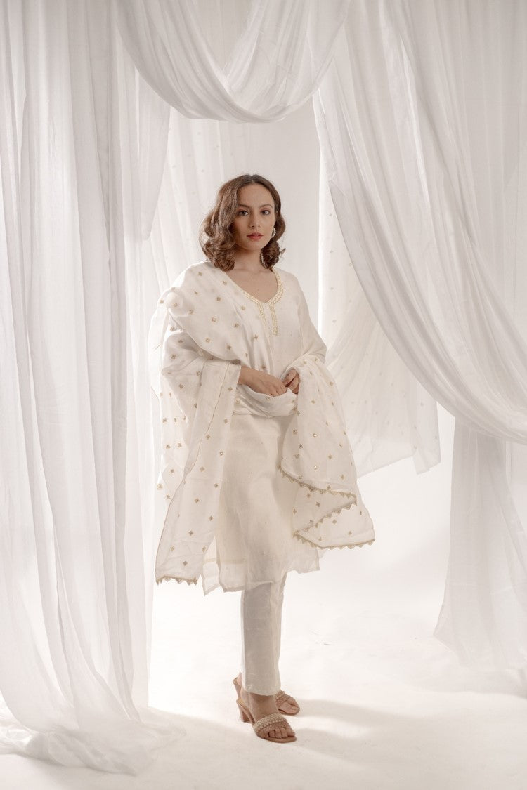 White Kurta Pant Set for women online
