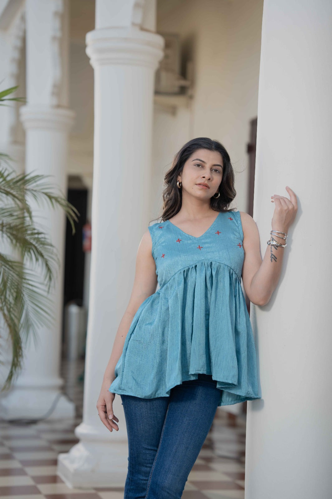 Sky Blue Peplum Top