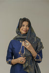 Navy blue hand embroidered straight kurta set