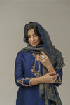 Navy blue hand embroidered straight kurta set