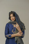 Navy blue hand embroidered straight kurta set