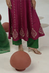 Rani pink & green embroidered anarkali set