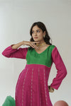 Rani pink & green embroidered anarkali set