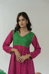 Rani pink & green embroidered anarkali set
