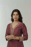Brown hand embroidered straight kurta set