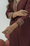 Brown hand embroidered straight kurta set