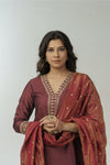 Brown hand embroidered straight kurta set