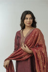 Brown hand embroidered straight kurta set