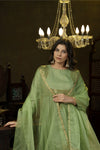 Mint green metal hand embroidered anarkali set