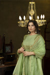 Mint green metal hand embroidered anarkali set