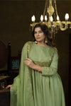 Mint green metal hand embroidered anarkali set