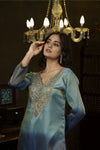 Blue ombre hand embroidered kurta set