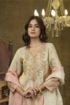 Beige & Peach Ombre hand embroidered kurta pant