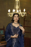 Navy blue embroidered anarkali set