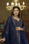 Navy blue embroidered anarkali set
