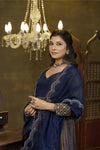Navy blue embroidered anarkali set