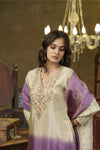 Beige & Lavender Ombre hand embroidered kurta set