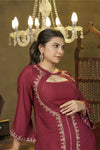 Magenta hand embroidered jacket Kurta and spaghetti top set