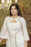 White hand embroidered jacket Kurta and spaghetti top set