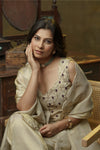 Beige embroidered kurta palazzo set