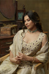 Beige embroidered kurta palazzo set