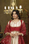 Deep red and beige hand embroidered anarkali set