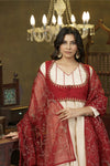 Deep red and beige hand embroidered anarkali set