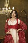 Deep red and beige hand embroidered anarkali set
