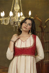 Deep red and beige hand embroidered anarkali set