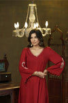 Deep red embroidered a-line kurta set