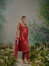 The Aaryamani Red Gaji Silk Set.