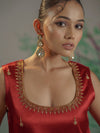 The Aaryamani Red Gaji Silk Set.