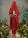 The Aaryamani Red Gaji Silk Set.