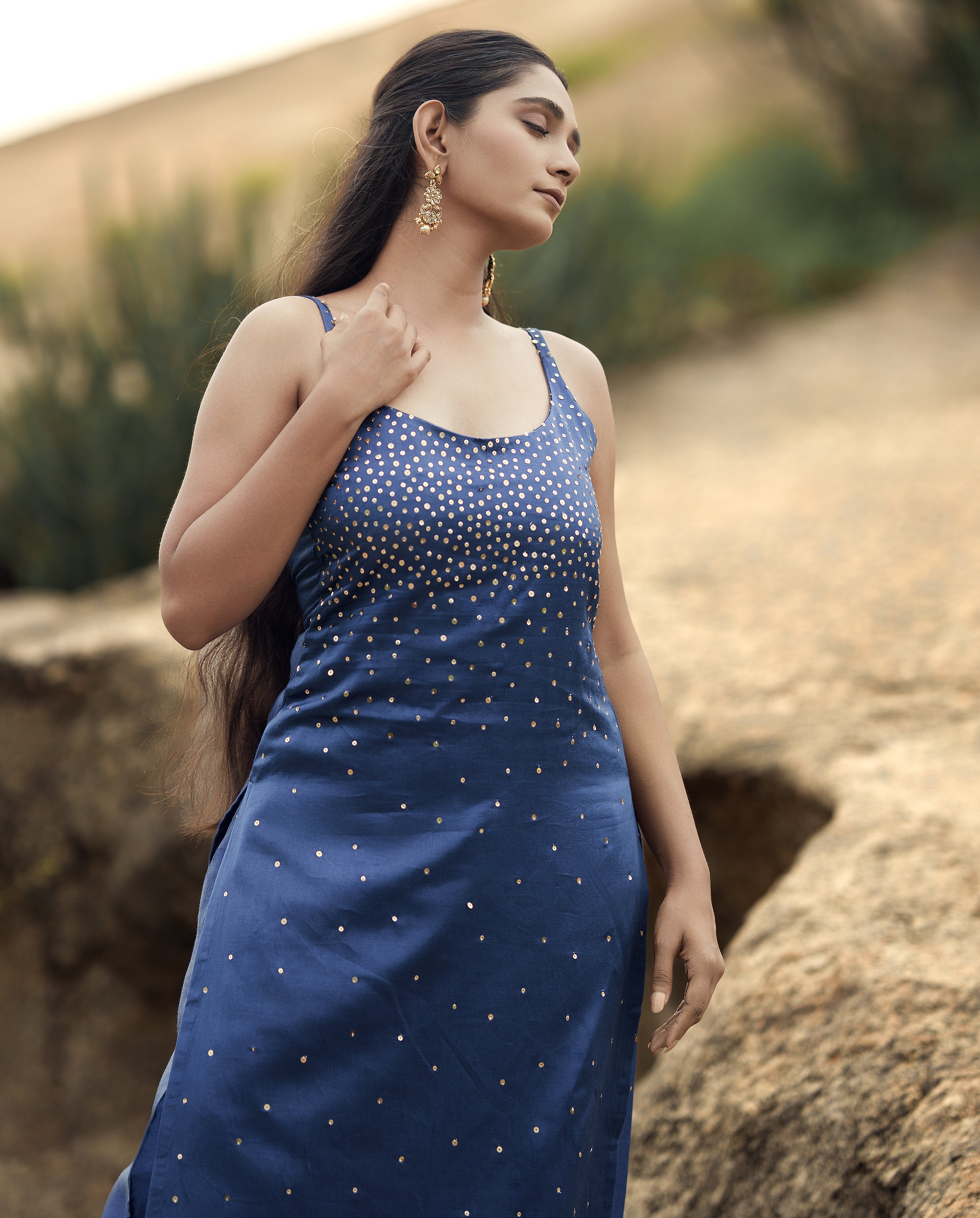 SPARKAL SAPPHIRE SEQUINS KURTA AND PALAZZO