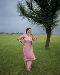 PINK TISSUE SILK KURTA SET