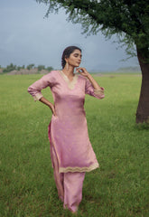 PINK TISSUE SILK KURTA SET