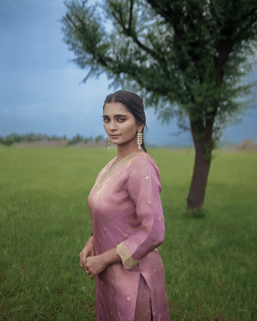PINK TISSUE SILK KURTA SET