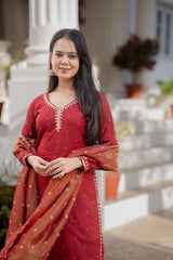 Buy V neck red Kurta Pant Set online
