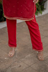 Zardozi booties hand work Red Kurta Pant Set for women