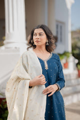 Navy blue Kurta Pant Set with elegant dupatta